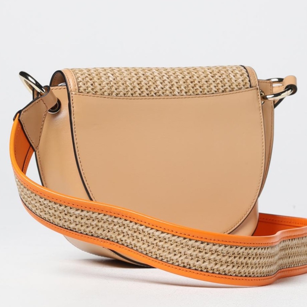 🧡 GANNI Banner Saddle Raffia Bag NWT - Picture 2 of 5
